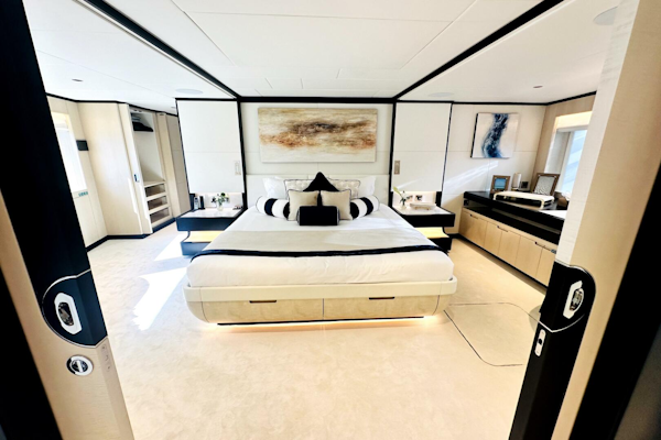 Majesty Yachts-120 2024-Optimism Stuart-Florida-United States-Luxurious bedroom interior on 2023 Majesty 120 yacht, featuring modern design and elegant decor.-5695605