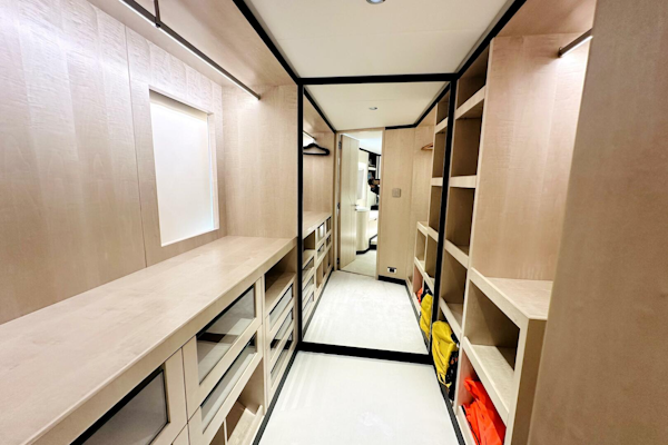 Majesty Yachts-120 2024-Optimism Stuart-Florida-United States-Luxurious walk-in closet on 2023 Majesty 120 yacht, featuring ample shelving and modern design.-5695580