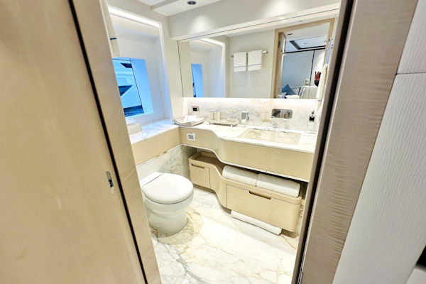 Majesty Yachts-120 2024-Optimism Stuart-Florida-United States-Luxurious bathroom in 2023 Majesty 120 yacht with marble accents and modern fixtures.-5695585