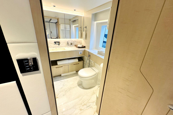 Majesty Yachts-120 2024-Optimism Stuart-Florida-United States-Luxurious bathroom interior on 2023 Majesty 120 yacht, featuring marble flooring and modern fixtures.-5695587