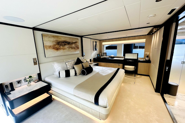Majesty Yachts-120 2024-Optimism Stuart-Florida-United States-Luxurious bedroom interior of 2023 Majesty 120 yacht, featuring modern design and elegant decor.-5695603