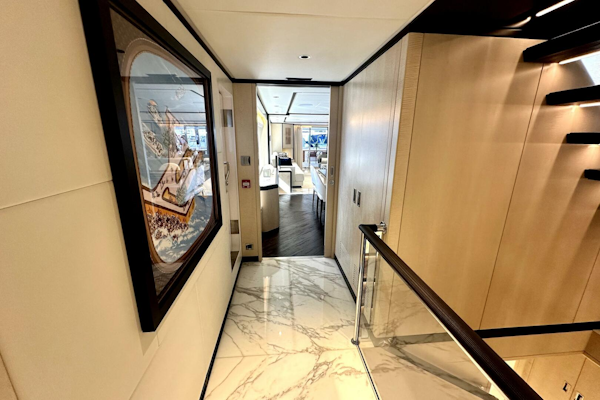 Majesty Yachts-120 2024-Optimism Stuart-Florida-United States-Luxurious interior hallway of 2023 Majesty 120 yacht with elegant decor and marble flooring.-5695574