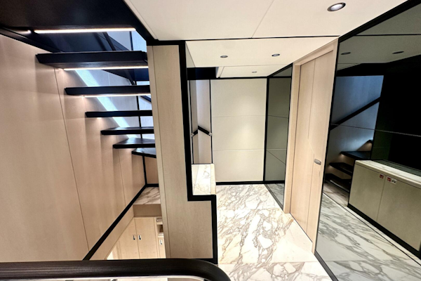 Majesty Yachts-120 2024-Optimism Stuart-Florida-United States-Modern interior of 2023 Majesty 120 yacht with sleek staircase and marble flooring.-5695573