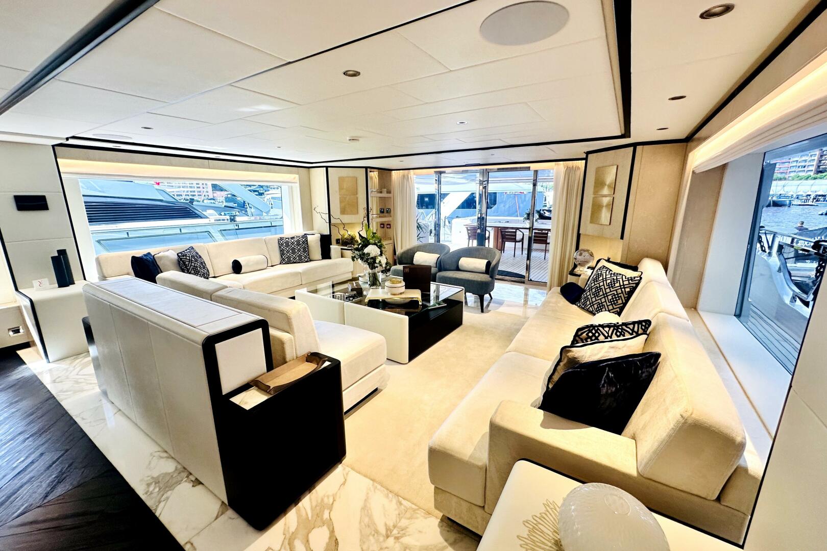 Majesty Yachts-120 2024-Optimism Stuart-Florida-United States-Luxurious interior of 2023 Majesty 120 yacht with elegant seating and modern decor.-5695567 | Thumbnail