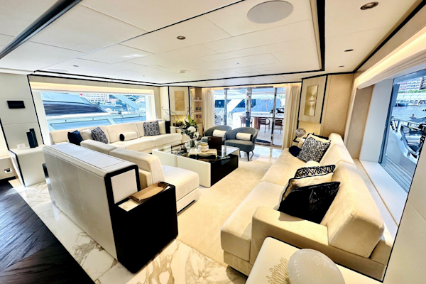 Majesty Yachts-120 2024-Optimism Stuart-Florida-United States-Luxurious interior of 2023 Majesty 120 yacht with elegant seating and modern decor.-5695567