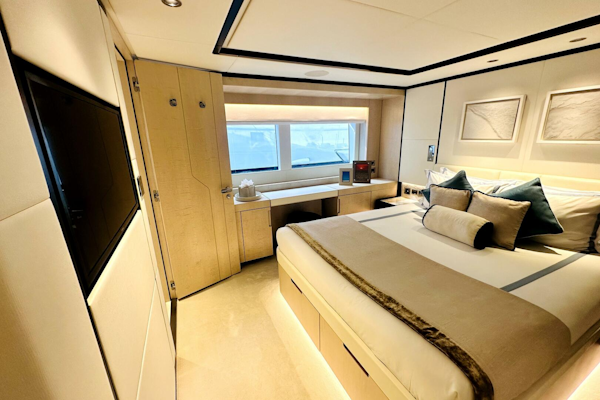 Majesty Yachts-120 2024-Optimism Stuart-Florida-United States-Luxurious bedroom interior of 2023 Majesty 120 yacht, featuring elegant decor and modern amenities.-5695588