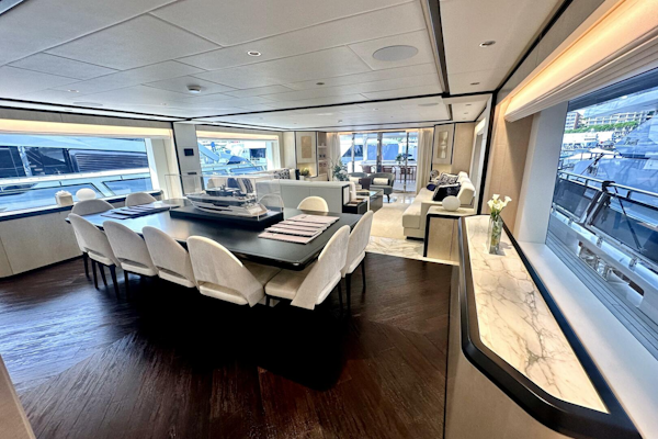 Majesty Yachts-120 2024-Optimism Stuart-Florida-United States-Luxurious interior of 2023 Majesty 120 yacht with elegant dining and seating areas.-5695568