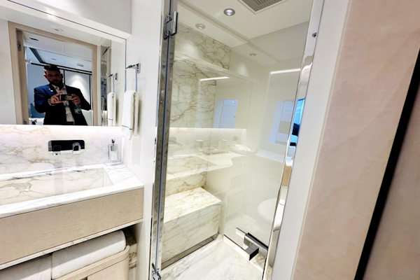 Majesty Yachts-120 2024-Optimism Stuart-Florida-United States-Luxurious bathroom in 2023 Majesty 120 yacht with marble accents and modern fixtures.-5695583