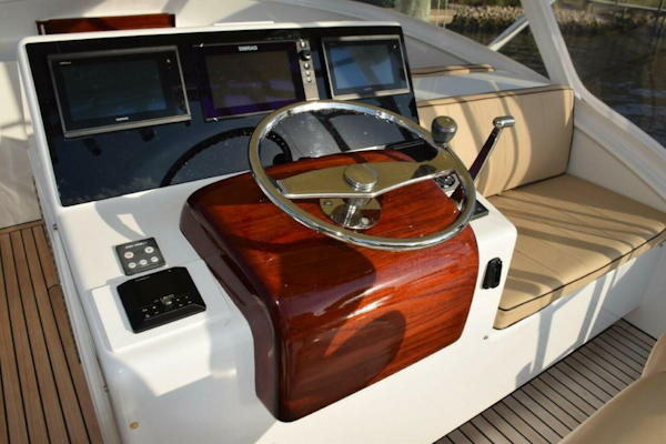 Custom Carolina-Dixon Boatworks Express 2008-OSPREY Stuart-Florida-United States-Custom Helm Wheel With Speed Knob, Newer Garmin Displays With A Simrad MFD In Center (displays Engine Gauges).-5806559