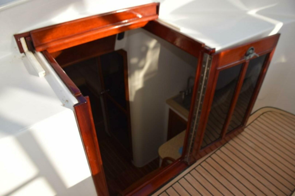Custom Carolina-Dixon Boatworks Express 2008-OSPREY Stuart-Florida-United States-Locking Entry Door To Cabin, Teak And Glass Folding Door With Keeper And Slide Back Solid Top Panel.-5806582