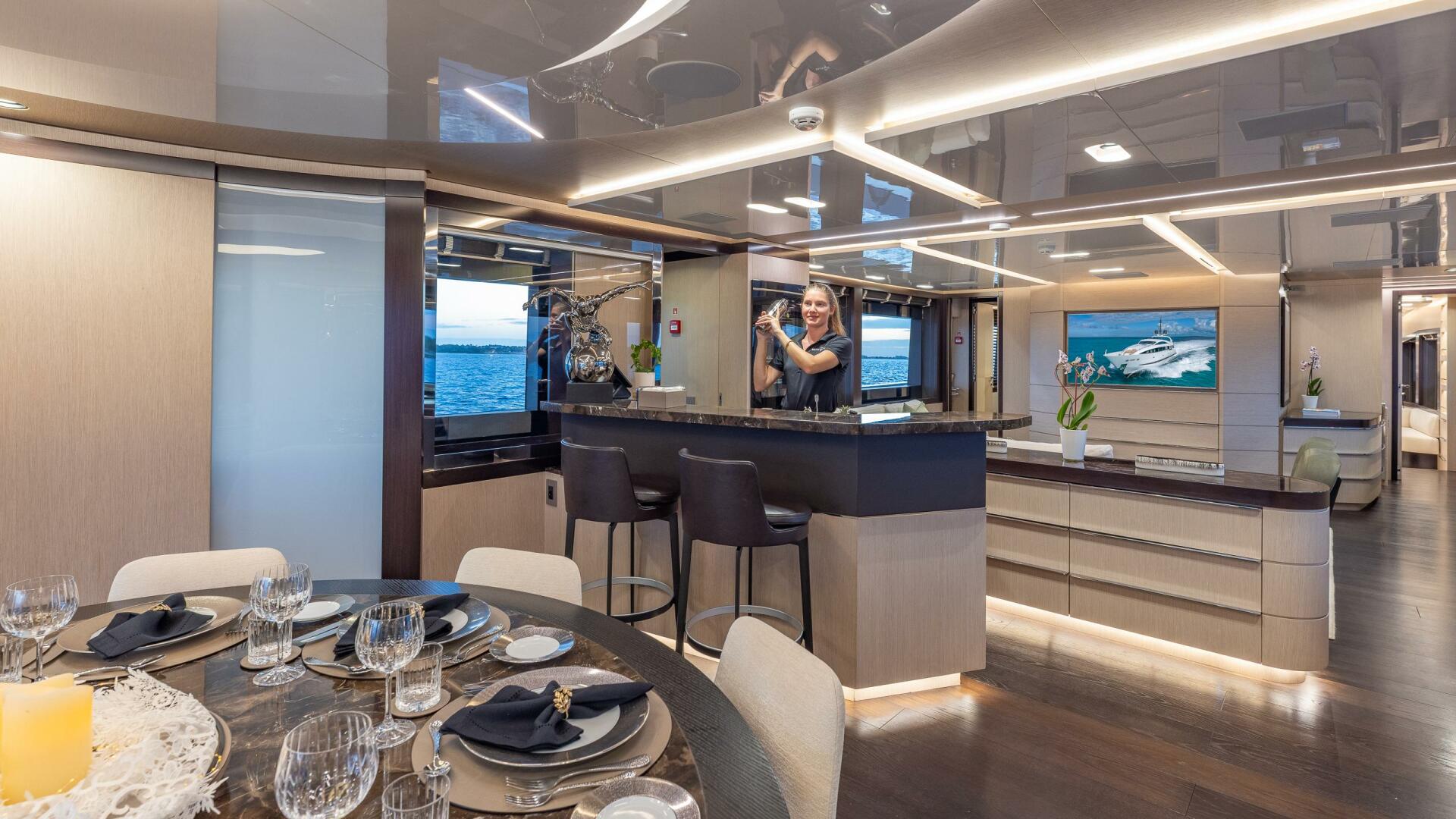 ISA-120 Sport 2017-BACK 9 AND A HALF Fort Lauderdale-Florida-United States-Main Deck Dining And Bar Looking Forward To Port -5995374 | Thumbnail