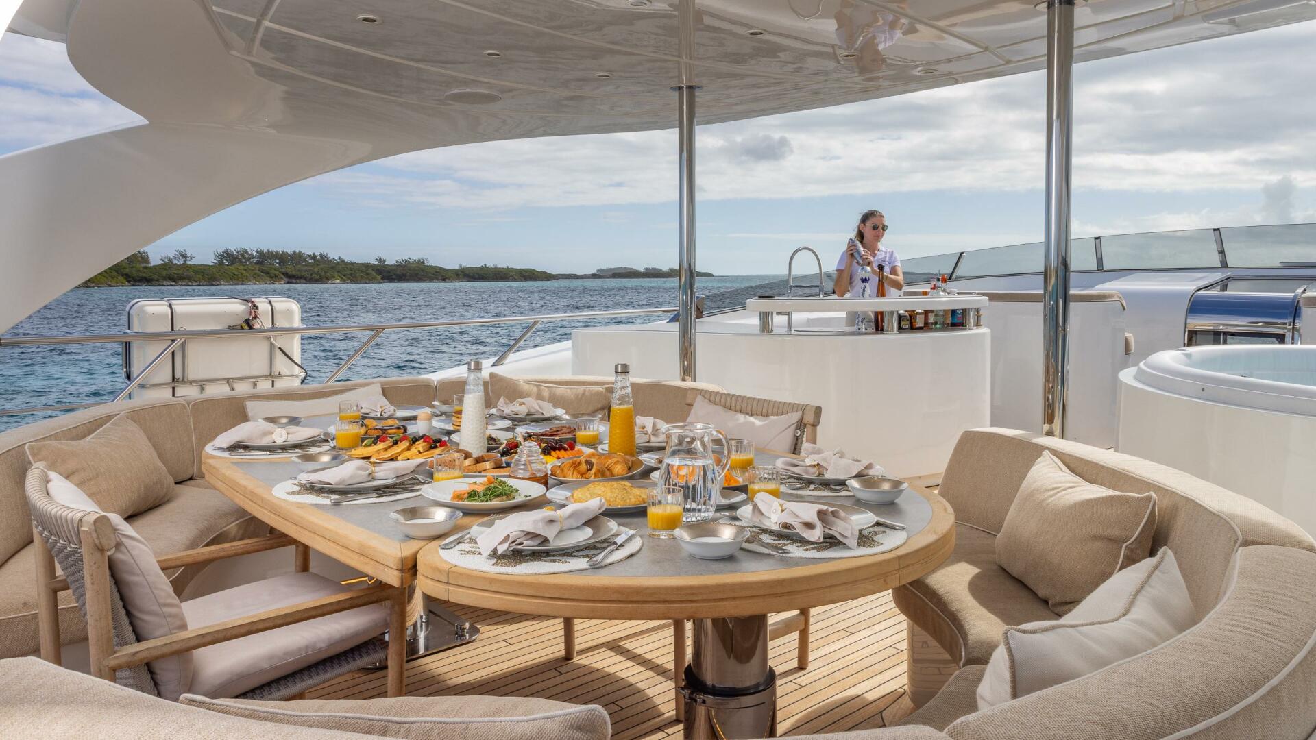 ISA-120 Sport 2017-BACK 9 AND A HALF Fort Lauderdale-Florida-United States-Sundeck Dining Area Looking Forward -5995399 | Thumbnail