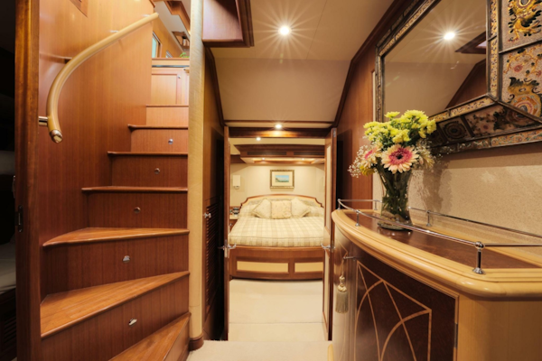 Marlow-Explorer 72E-CB 2010-FIDDLERS DREAM Malta-Stairs to Lower Deck-6086187