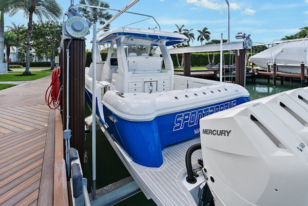 Intrepid-427 Nomad FE 2022-SPONTANEOUS Marco Island-Florida-United States-Port quarter profile while boat is on lift-6135726