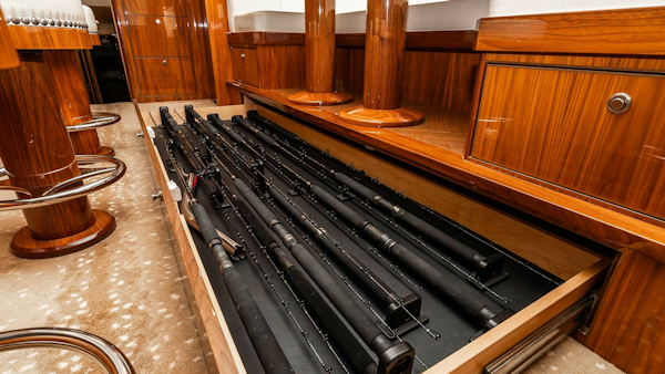 Viking-80 Skybridge 2019-PARTY OF FIVE San Diego-California-United States-2019 Viking 80 Skybridge PARTY OF FIVE  Seamless Built-In Rod Storage Beneath the Dinette for the Discerning Angler-6802009