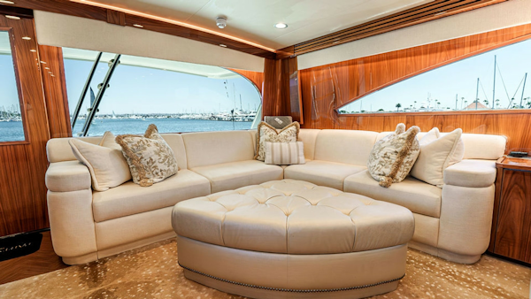 Viking-80 Skybridge 2019-PARTY OF FIVE San Diego-California-United States-2019 Viking 80 Skybridge PARTY OF FIVE  Elegant Main Salon with Plush L-Shaped Seating & Panoramic Water Views-6801999