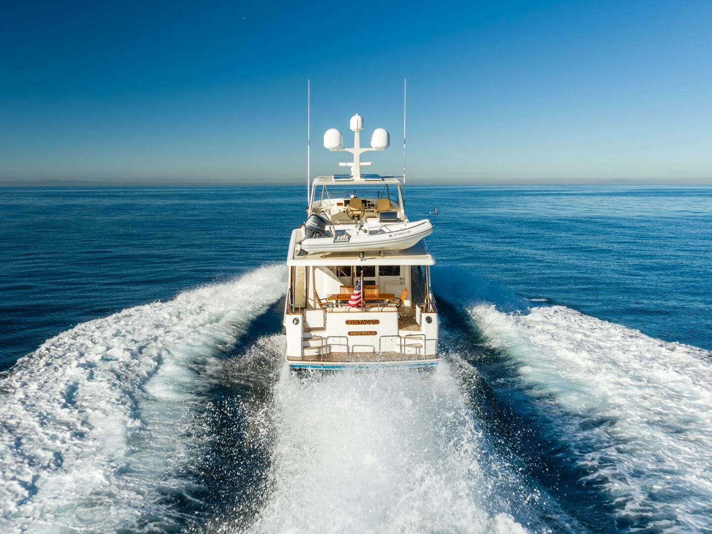 Grand Banks-59 Aleutian RP 2008-TINTAGEL Long Beach-California-United States-2008 Grand Banks 59 Aleutian RP TINTAGEL: Aft View with Wake-6921151 | Thumbnail