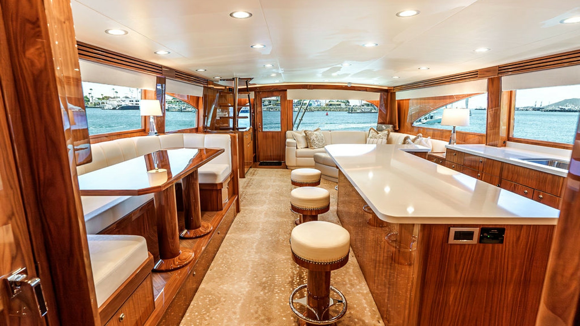 Viking-80 Skybridge 2019-PARTY OF FIVE San Diego-California-United States-2019 Viking 80 Skybridge PARTY OF FIVE  Grand Main Salon with Panoramic Views, Premium Bar & Elegant Entertaining Space  -6801996 | Thumbnail