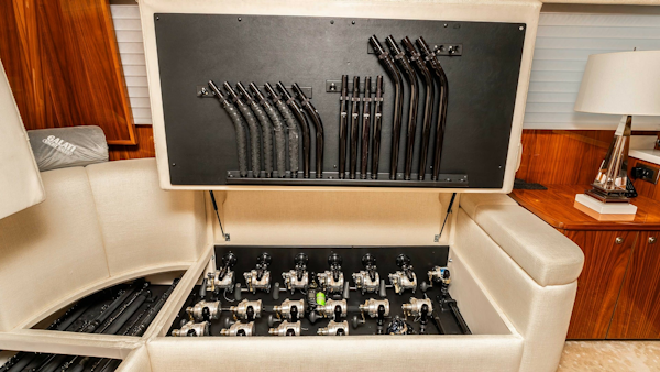 Viking-80 Skybridge 2019-PARTY OF FIVE San Diego-California-United States-2019 Viking 80 Skybridge PARTY OF FIVE  Hidden Fishing Rod Storage Integrated Beneath the Luxurious Salon Seating-6802001